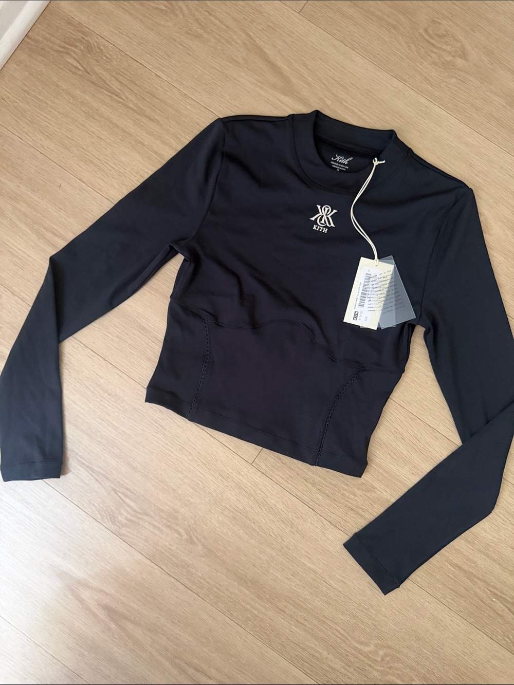 Kith Women’s Black Cori Corset Long-Sleeve Crewneck Logo Activewear Top